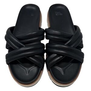 Time & Tru Black Cross Strap Puffy Quilted  Slide Sandals Size 9